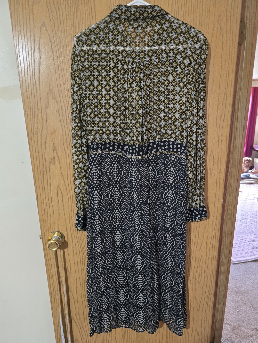Lulus Patchwork Meduim Sheer Shirt Midi Dress Sz L. - Picture 5 of 7